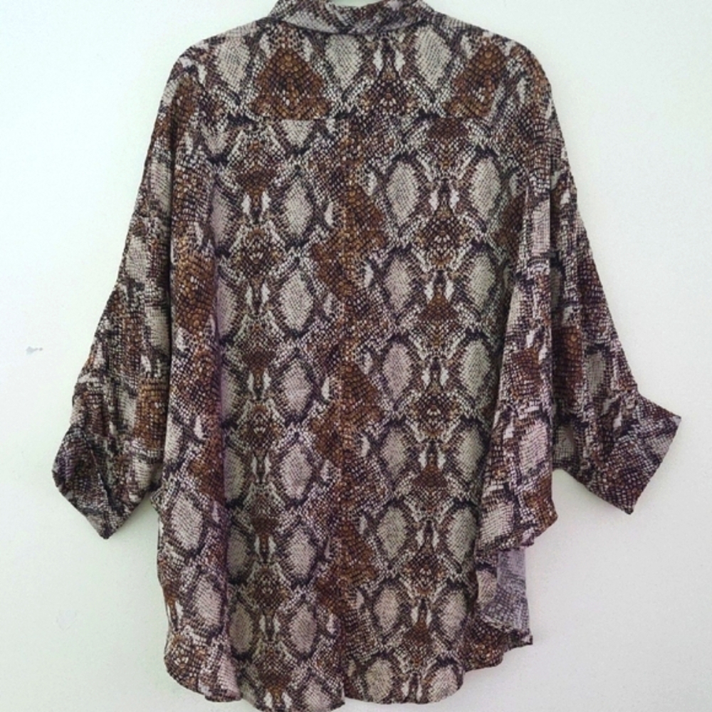 Alembika Brown Python Snakeskin Print Button-Up B… - image 2